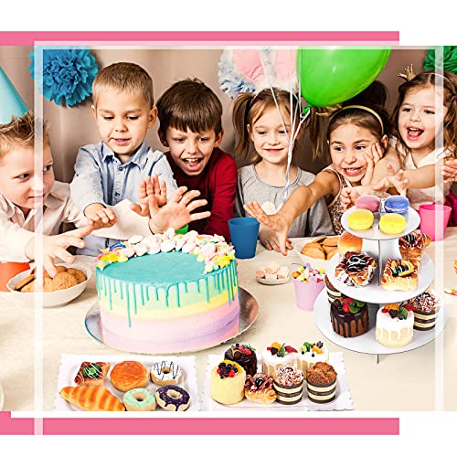 7 Pieces Cake Stand Set 3-Tier Cardboard Cupcake Stand 1-Tier Cake Stand Round Dessert Stand Rectangle Serving Tray Reusable Platters Cupcake Holders For Desserts Birthday Party(White) #TOP5