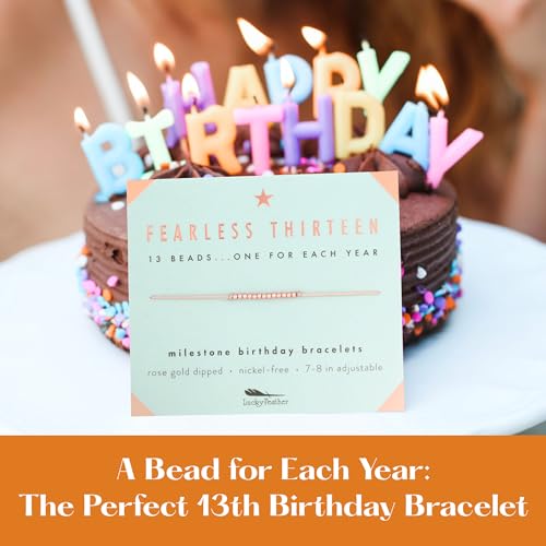 Lucky Feather 13 Year Old Girl Gifts | 13th Birthday Bracelet With Adjustable Cord & Message | 14k Gold Dipped Beads & Other Colors | Trendy Gifts For 13 Year Old Girl3