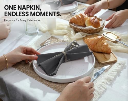 Image of Ruvanti Cloth Napkins Set of 6, Cotton Enrich 18 inchx18 inch - Dark Grey