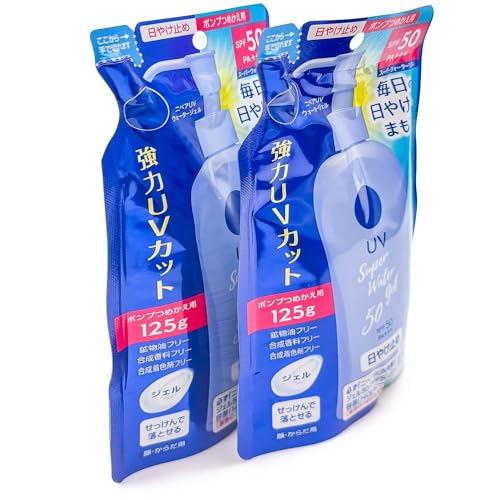 Imported Japanese Sunblock Gel Refill Pack, SPF 50/PA+++ Super Water Gel Sunscreen, 125g, 2-Pack