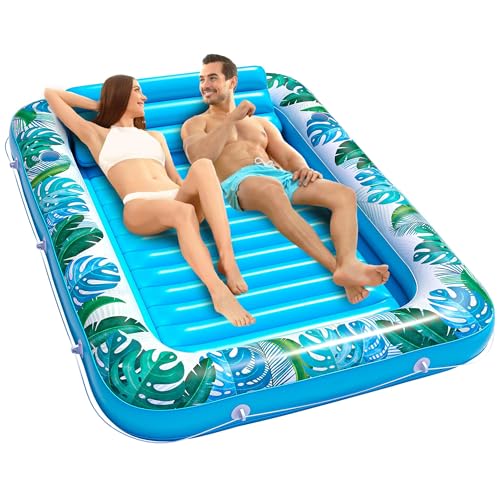 JAMBO XL Inflatable Tanning Pool Lounger Float, 80 x 56 Sun Tanning Pool Float with Pillow, Double Water Lounge Raft Pool Floatie for Adults Tanning Raft Water Tanning Bed Kiddie Pool Floats - image 1