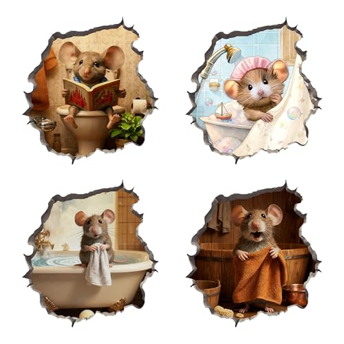 3D Fun Mouse Hole Realistic Wall Decal Peel and Stick Sticker with 3D Effect Funny Wall Stickers for Bedroom Door Corner or Baseboard Decor (Set of 4)