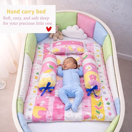 Image of Infantbond Designer Mattress with Net | Baby Sleeping Bag | Carry Bed (0-6 Months) (Pink Fox)