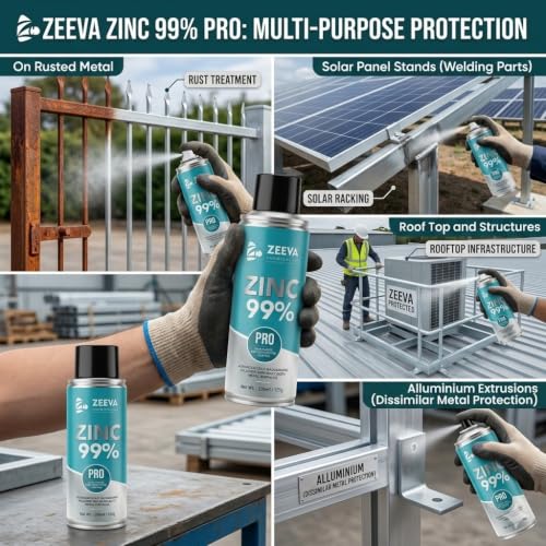 Image of ZEEVA 99% Zinc Acrylic Spray Paint| Cold Galvanizing Spray | Anti-Rust Zinc Coating | Excellent Anticorrosive Protection | Heat & Weld Resistant | Fast Dry | Metal, Auto, Industrial Use (200ml)