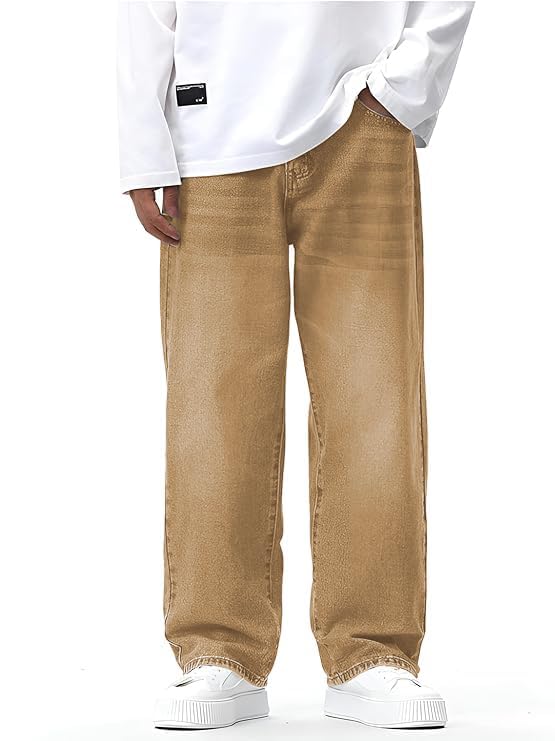 Image of INKKR Men Jeans||Regular Straight Fit Jean's||Loose Fit High Rise Denim Cotton Jeans||