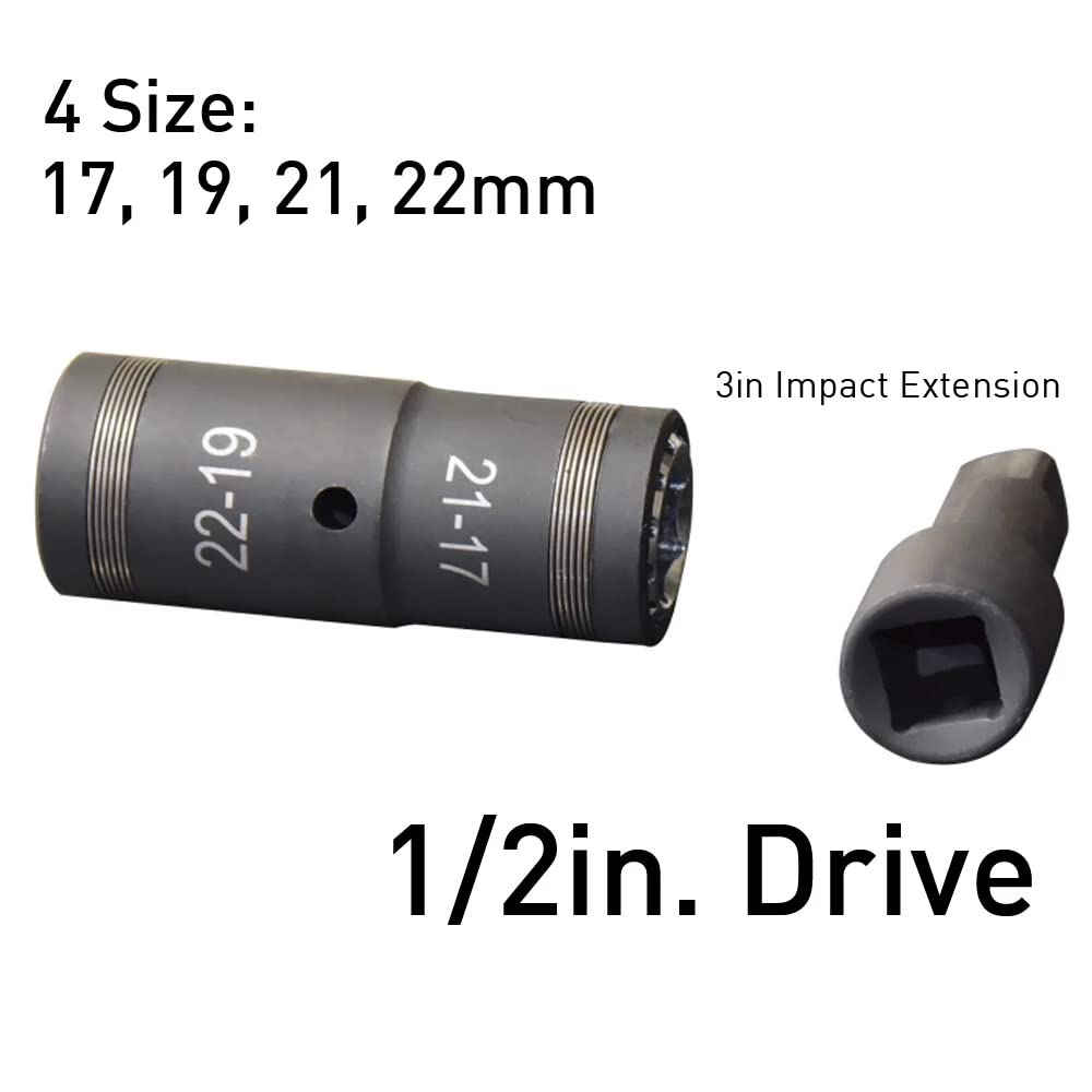 MacWork Llave De Trinquete Extensible De Doble Cabeza De 1/2 Pulgadas Y 3/8 Pulgadas Y Enchufe De Impacto De Neumáticos 4 En 1 Y Barra De Extensión De 3 Pulgadas