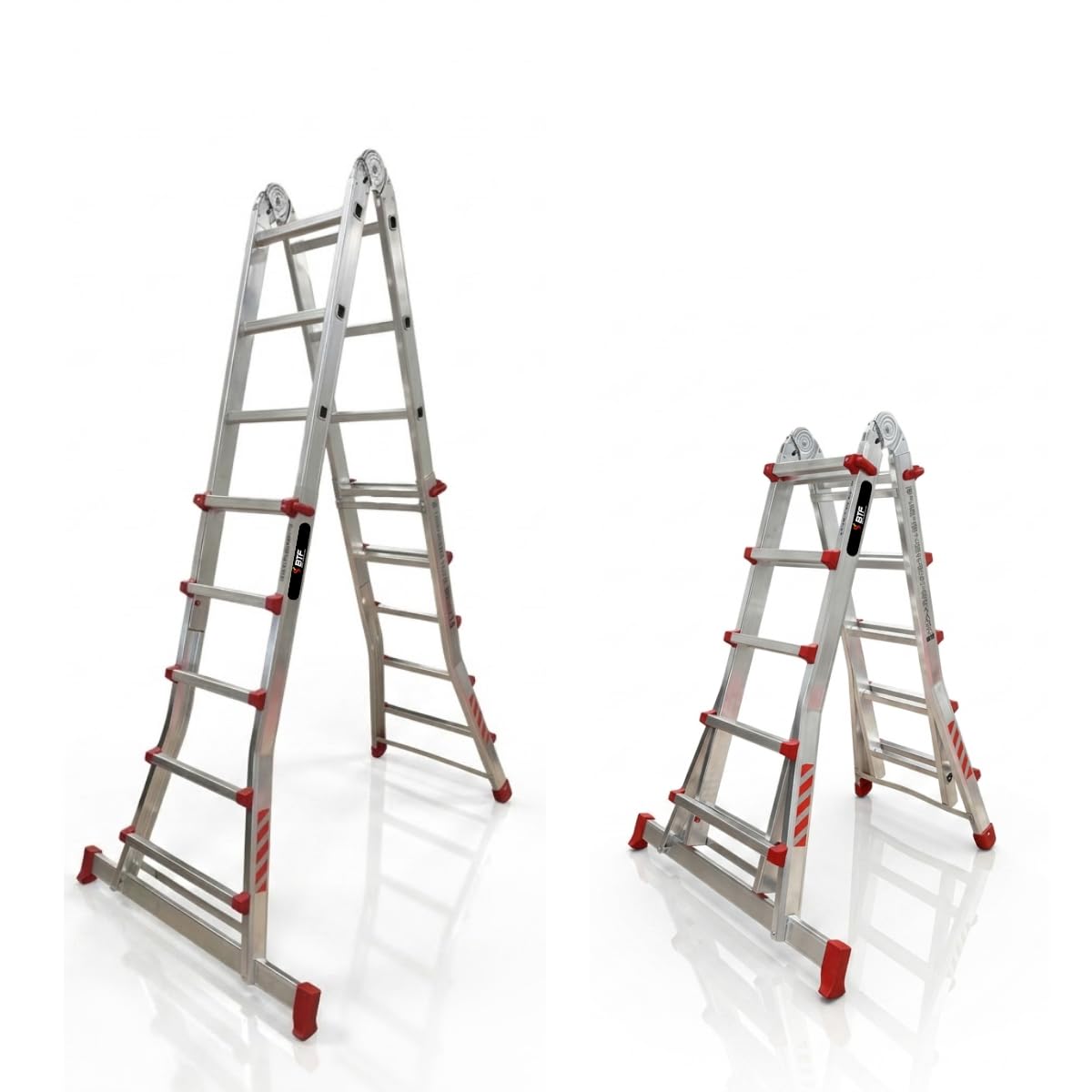 BTF Aluminium Multifunktions-Teleskopleiter MTL 5 x 4 Sprossen - Kann als Anlege- und Schiebeleiter, beidseitige Stehleiter und Treppenleiter verwendet Werden. Perfekt für Arbeiten am Hang. BTF-TS55