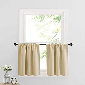 RYB HOME Thermal Insulated Small Window Curtains Short Drapes for Nursery Bathroom Kitchen Laundry RV Basement, 29 inch Wide by 24 in Long, Biscotti Beige, 2 Panels