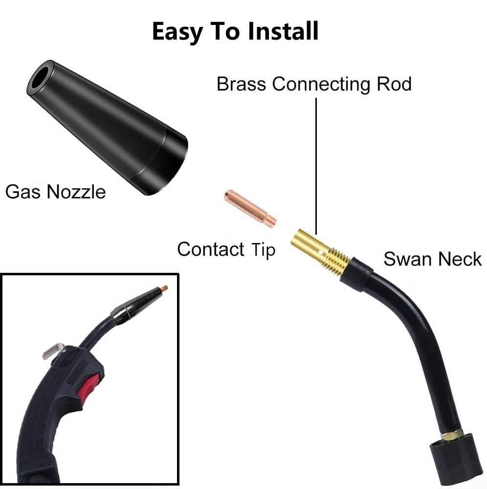 Kit di punte per ugelli senza gas per torcia di saldatura AK14 MB14, 28 pezzi, inclusi 4 ugelli e 20 punte di contatto per risultati ottimali