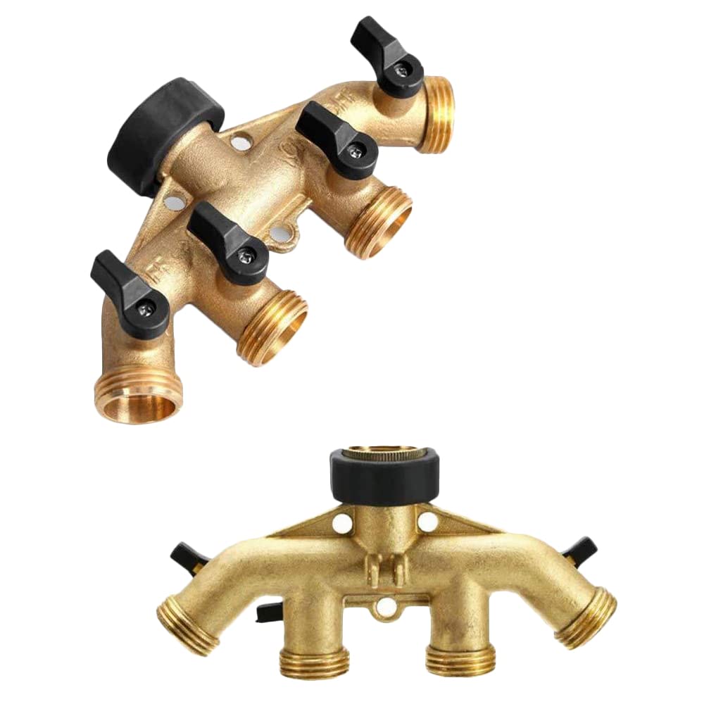 Distribuidor de colector divisor de grifo de 3/4 pulgadas y 1/2 pulgada, adaptador de conector de manguera de válvula de agua de latón de 4 vías para accesorios de riego, estándar de la UE