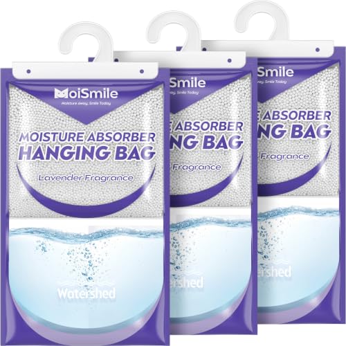 Image of 17.5 oz Large Hanging Moisture Absorber Bags for Closets, Lavender, 3 Pack | 12 g Fragrance Beads for a Lavender Scent, Fast-Acting Humidity Absorber, 1000 mL Capacity, Leak-Resistant, Bathrooms & RVs