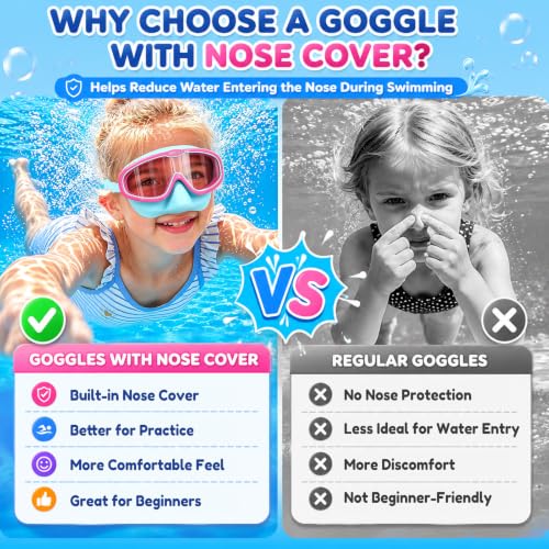 Image of Seago Kids Swim Goggles 2 Pack for 3-12, Anti-Fog Clear View,Toddler Goggles with Nose Cover Swimming Goggles