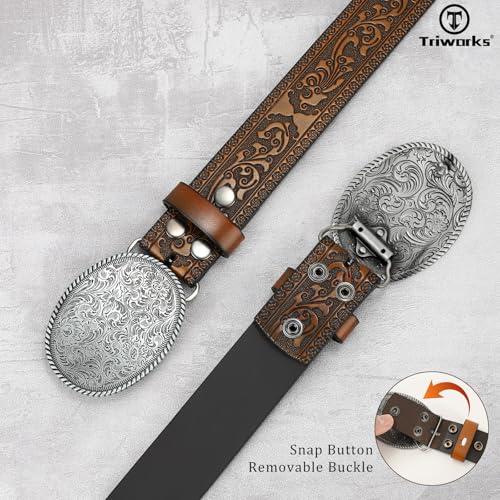 Western Leather Buckle Belt for Men Women Cowboy Cowgirl Mens Leather Belt for Jeans4