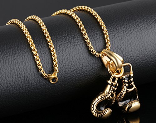 Hamoery Men Punk Stainless Steel Boxing Gloves Chain Pendant Necklace2
