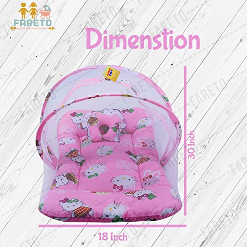 Image of Fareto Baby Folding Teddy Print Mattress with Mosquito Net(0-6 Months) (Pink)(Size: L-34Inchs, B-22Inchs)