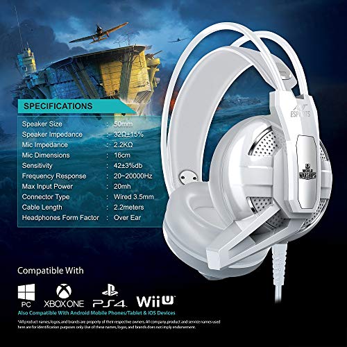 Ant Esports H520W World Of Warships Edition Lightweight Gaming Over Ear Wired Headphones with Mic| 3.5MM Jack |50 MM Drivers | Compatible with PC/ PS4 / Xbox One / Nintendo / Mobile (White) 7 51DYwiwDXwL