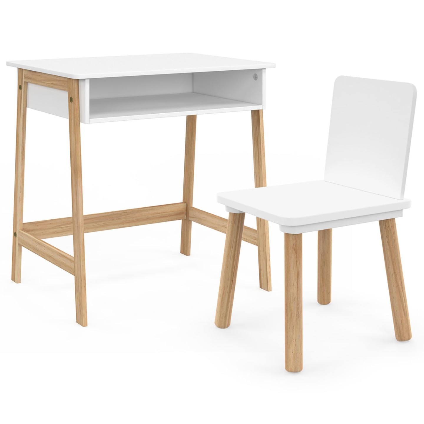 IDMarket - Set da scrivania + 1 sedia per bambini ANATOLE con nicchia bianca e legno