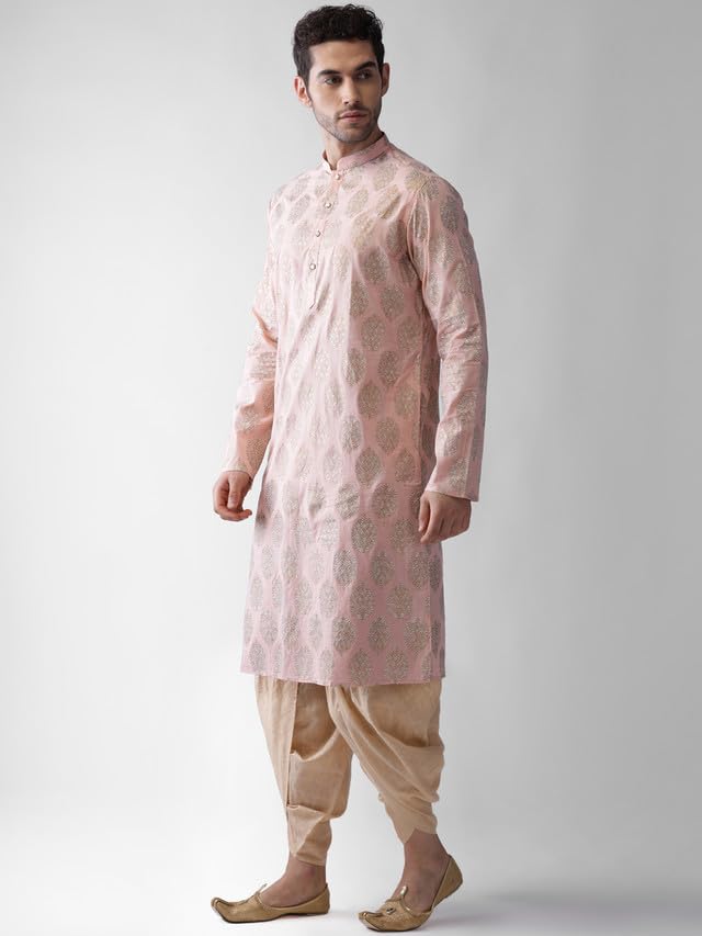 Image of KISAH Men's Kurta Dhoti Set, Cotton Blend, Printed Mandarin Colla Regular Fitr Long Sleeves
