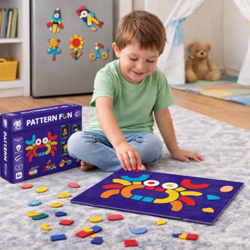 Image of Storio Magnetic Pattern Fun Box Toy for Kids | Montessori Magnetic Puzzle Educational Toy for Boys & Girls Age 2 3 4 Years | DIY Shape Building Game | Learning & Creative Activity for Toddlers