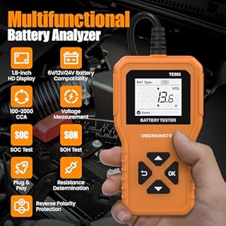 Tester Batteria Auto 6V/12V/24V Professionale,100-2000CCA 2-220Ah Digitale Tester Strumento per Auto Barca Camion ATV, SUV Moto Tosaerba etc