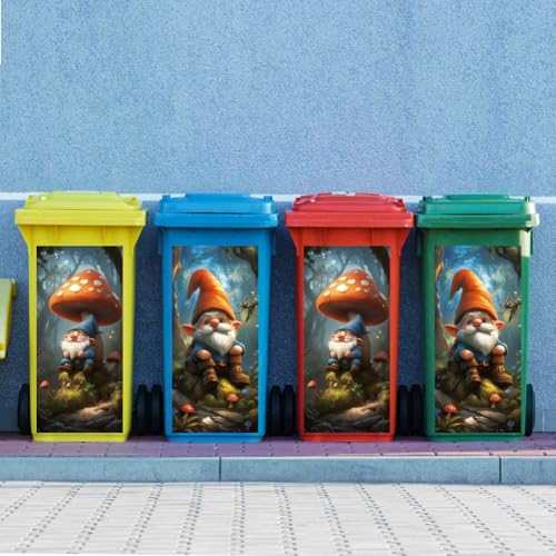 Image of Peacoblue Wheelie Bin Stickers 2 Sheets Forest and Gnomes Sticky Dustbin Stickers Decals, 15 inch x 32 inch Waterproof Large Wraps for Trash Cans Bins Fridges Door Wall Garden Outdoor Indoor Patio Decor