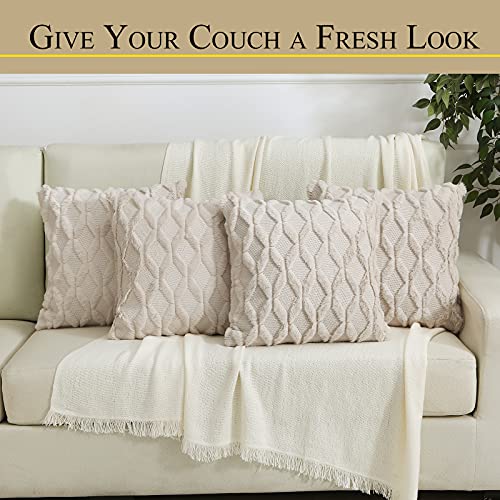 Soft Plush Short Wool Throw Pillow Covers 20X20 Inches Decorative Fluffy Farmhouse Velvet Couch Pillow Case Faux Wool Square Boho Cushion Pillowcase Pack Of 2, Beige #TOP1