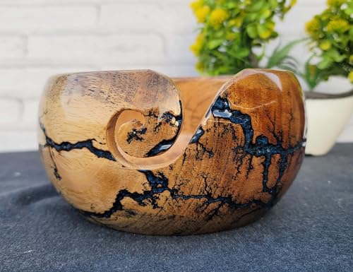 Image of Handmade Rosewood Yarn Storage Bowl for Knitting & Crocheting with Free Crochet Hook | Resin Yarn Bowl for Yarn Winder, Crochet Hook Accessories | Yarn Bowl Wood (Large)