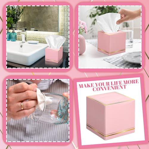 Image of Fourluoo 12 Pack Facial Tissues Cube Boxes Face Box 600 Sheets 3 ply Soft Paper Square Tissues Bulk for Car Pocket Toilet Household Bedroom Family(Pink)