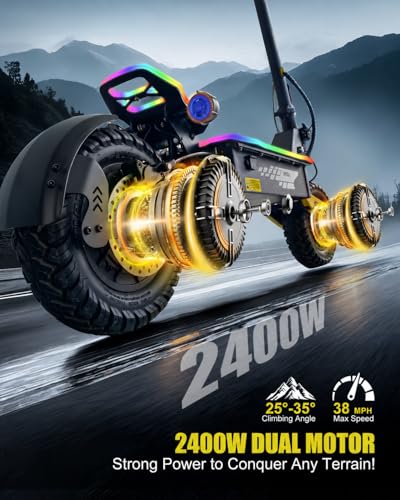 Image of Electric Scooter for Adults,31 /38 MPH 1200W /2400W Peak Motor | 11 inch Off-Road Tires Fast E Scooter, Up to 20 /45 Miles Range, Dual Suspension, 330 lbs Max Load, Foldable