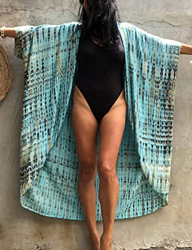 Image of Bsubseach Stylish Tie Dye Open Front Long Kimono Swimsuit Coverup for Women