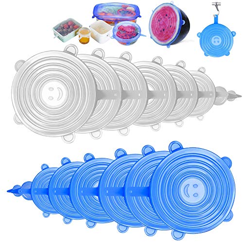 Swonuk 16 Stück Silikondeckel Dehnbar, Dehnbare Silikondeckel BPA-frei Wiederverwendbar für Verschiedene Größen und Formen von Behältern, Sicher in Spülmaschine, Mikrowelle, Gefrierschrank