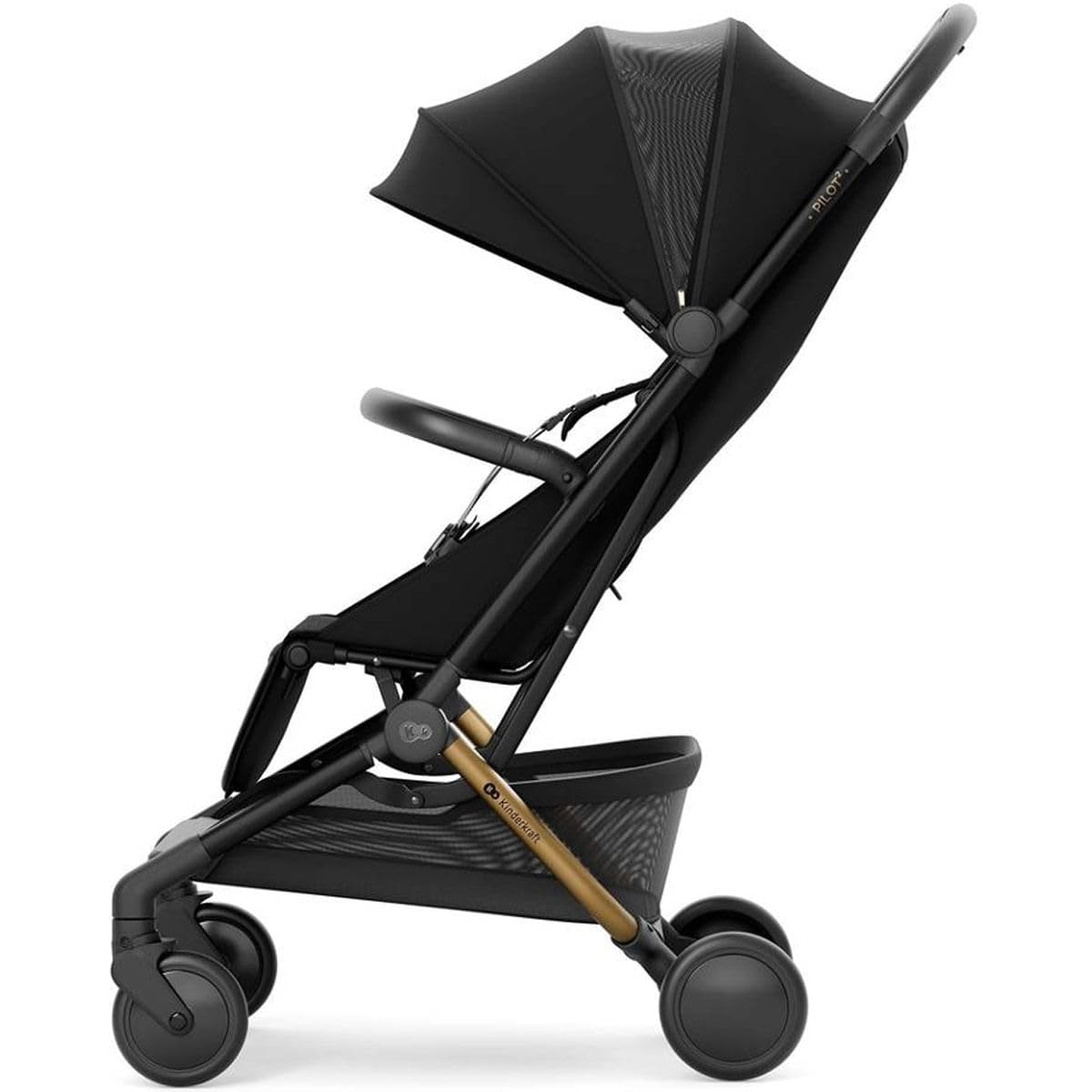 Kinderkraft PILOT 2 Cochecito de Bebé, Silla de Paseo, Deportivo, Sistema Plegable, Pequeñas Dimensiones Después de Plegar, Ligero, Filtro UPF 50+, Arnés de Seguridad de 5 punto, Negro