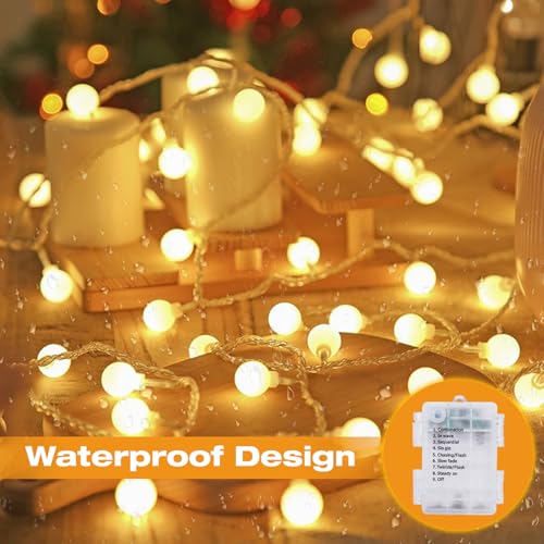 Kolpop Fairy Lights Battery Operated, 10.3M 80LED String Lights with Remote, 8 Lighting Modes, Timer, Dimmable, Waterproof Globe Christmas Light for Outdoor Indoor Bedroom Garden(Warm White) - Cosy Home Interiors Kolpop Fairy Lights Battery Operated, 10.3M 80LED String Lights with Remote, 8 Lighting Modes, Timer, Dimmable, Waterproof Globe Christmas Light for Outdoor Indoor Bedroom Garden(Warm White) - Image 3