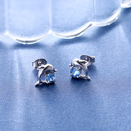 Sterling Silver Forever Love Blue Cz Dolphin Stud Earrings For Women Girls #TOP3