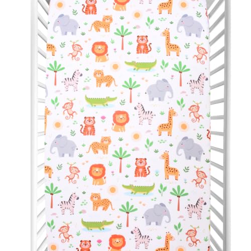 Image of Cloele Jungle Animal Fitted Crib Sheet,Toddler Bed Sheet,52x28in,1 Pack