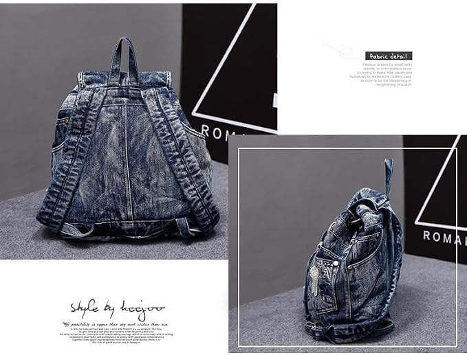 Alice Fan Mode Sac à Dos Denim Femme Grande Capacité Jeans Avec Diamants - Casual Chic