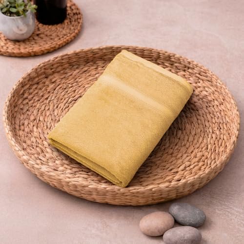 Image of Welspun Alpha 100% Cotton 420 GSM Dobby Weave Solid Premium Large Bath Towel | Super Absorbent, Quick Dry & Ultra Soft - 84 x 180 Cm - Yellow