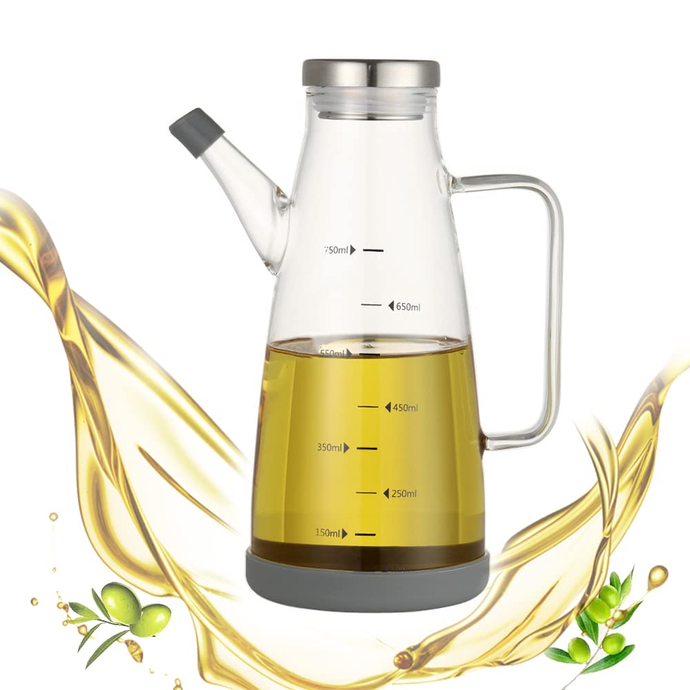 Oliefles borosilicaatglas oliedispenser met handvat - 1 stuk grote lekvrije oliedispenser 1 l olie azijn flessen oliefles oliefles met maatschaal oliedispenser glas azijn oliefles voor keuken