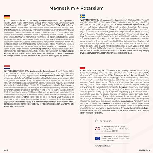 Magnesium Kalium Komplex mit Calcium Zink | 6 Monate Vorrat - 180 Vegane Tabletten | Hochdosiert | Basenpulver Tabletten | von Horbaach