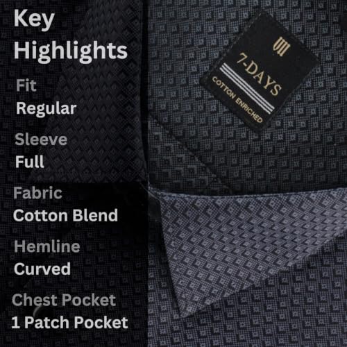 Image of 7-DAYS Premium Men's Formal Shirts - Cotton Rich, Textured Self-Design, Full Sleeve, Regular Fit, Wrinkle Resistant, with Pocket - Perfect for Office