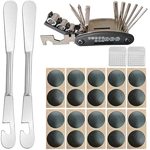 jojobnj Bike Tool Kit,Tire Patch Repair Kit,16 in 1 Multifunctional Repair Tool,20pcs Bike Tyre Patch,2pcs Bike Tire Levers,2pcs Metal Rasp Bike Tire Puncture Repair Tool Fit for Most Bicycle Cover