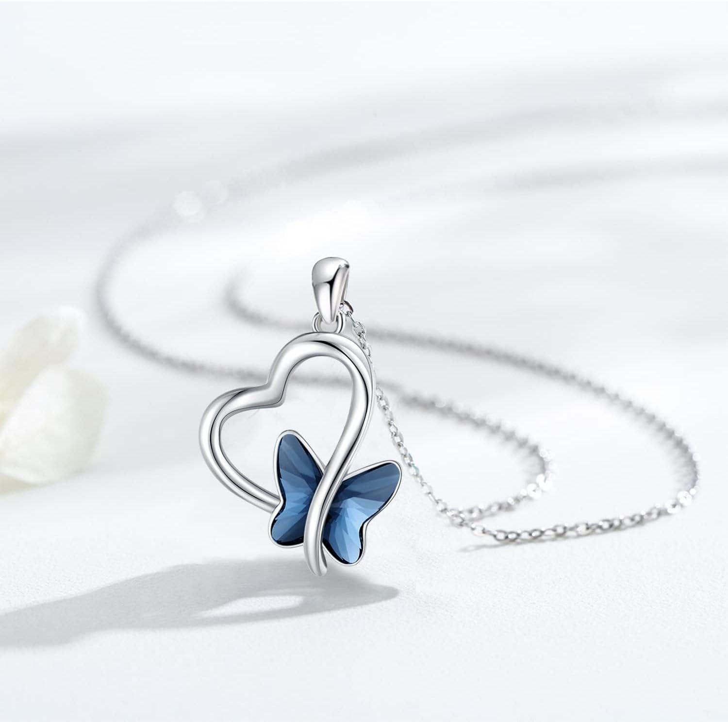 Butterfly Necklace 925 Sterling Silver Heart Butterfly Pendant Necklace with Moonstone Crystal Butterfly Jewelry Gifts for Women Girls - Image 2