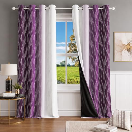 Image of Ultimate Trends Ombre Blackout Curtains for Bedroom Room Darkening Curtains for Living Room,Energy Saving,Thermal Insulated Grommet Window Drapes, Purple and Greyish White, 8 FEET,2 Panels