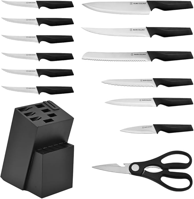 Set Cuchillos Cocina 14 Piezas Acero Inoxidable Base Madera miniatura 3