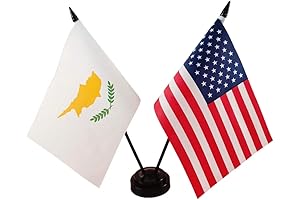 Miniature USA & Cyprus Twin Desk Flag Set: Symbolize Amity Between Nations