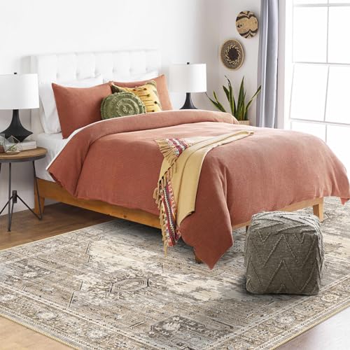 RUUGME Washable 5x7 Area Rugs - Large Rugs for Living Room Stain Resistant Carpet Vintage Rugs for Bedroom with Non Slip Backing Home Decor Floor Decoration Mat (5x7 Beige)