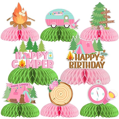 Decoración de mesa de bienvenida campista de feliz cumpleaños para recuerdos inolvidables de niña