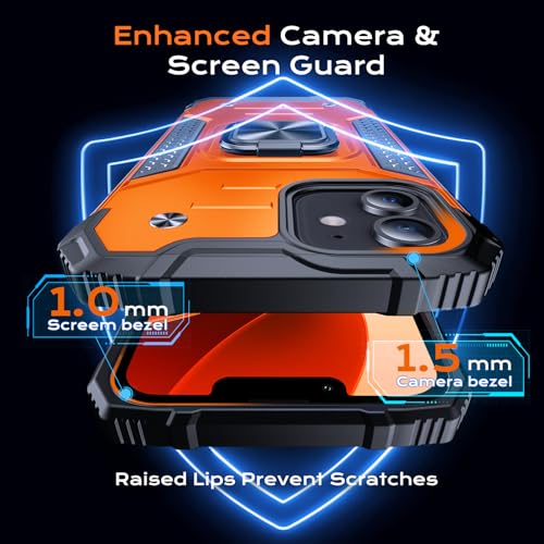 Image of Anqrp Heavy Duty Red Case for iPhone 12 /12 Pro Case with Enhanced Ring Holder Grip Stand, Military Grade Shockproof Rugged Drop Protective Silicone Hard Slim iPhone 12 Phone Case Cover,Orange