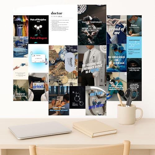 Image of Yellow Town India Doctor School Motivation Poster Kit | Set of 21 MultiSized Wall Collage Posters | Study Motivation for Medical Students | Room Decor for Future Doctors | 300 GSM + Free Adhesive