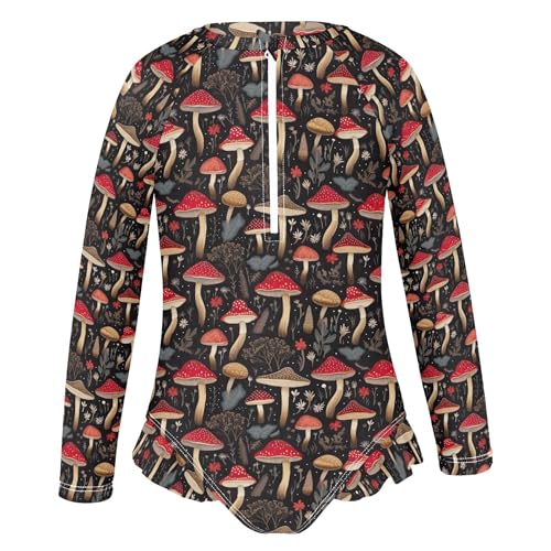 Mushroom Girls Long Sleeve Rashguard Swimsuit UV Protection One-Piece Swimwear Bathing Suit B04028902